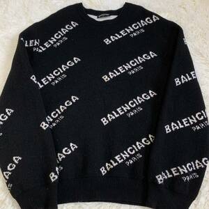 極美品 バレンシアガ 【圧巻のデザイン】 BALENCIAGA ニット セーター トップス ロゴ 総柄 メンズ ブラック 黒 サイズM