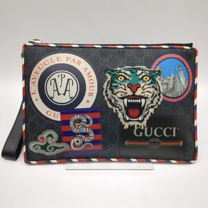 GUCCI 496346 0416 クラッチバッグ GGスプリーム ブラック 角スレ等あり セカンドバッグ グッチ ◆3109/宮竹店