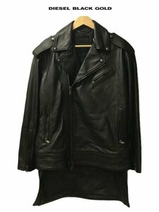 TK 新品近 イタリア製 ディーゼル DIESEL BLACK GOLD ロング丈 ライダースジャケット レザーコート 36 レディース 黒