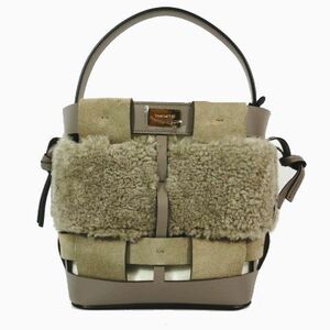 22AW 美品 ザンチェッティ ZANCHETTI WOVEN BUCKET SMALL BAG ボア バケット ハンドバッグ ショルダーバッグ 2WAY スエード レザー グレー