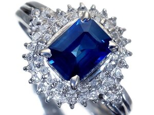 【ジュエリー極】濃厚ブルー！良質天然ブルーサファイア1.0ct＆ダイヤモンド0.3ct 高級Pt900リング h6964or【送料無料】