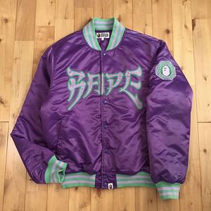 ★XL★ BAPE LOGO SATIN Varsity Jacket a bathing ape エイプ ベイプ アベイシングエイプ サテン スタジャン yi4377