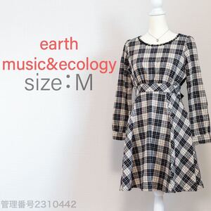 【最終値下げ☆美品☆】earth music&ecology(アースミュージック&エコロジー)バックリボン　チェック柄　ひざ丈ワンピース　M