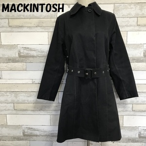 【人気】MACKINTOSH/マッキントッシュ 裏地チェック柄 ゴム引き ステンカラーコート スコットランド製 ブラック サイズ34 レディース/8349