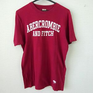 Abercrombie & Fitch アバクロンビー&フィッチ アバクロ メンズM エンジ 半袖Tシャツ ロゴ プリント 古着/A2 730-8