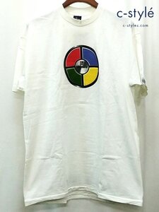 U538a [未使用品] STUSSY ステューシー 90s 中期 Tシャツ 半袖 XL ホワイト 紺タグ サークル CUSTOMADE コットン100％ | トップス U