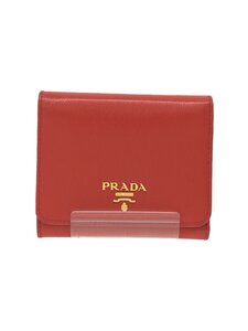 PRADA◆3つ折り財布/牛革/RED/無地/レディース//