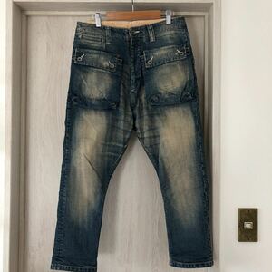 (k) NATAL DESIGN サルエル フラップ ストレッチ スリム デニムパンツ w30 ブルー 