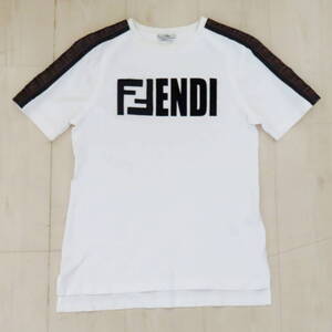 S02-k053 FENDI フェンディ ズッカ ロゴ ポリエステル サイドスリット 半袖 Tシャツ S ホワイト