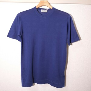 メンズ S ジョンスメドレー 最高級コットン クルーネックウエルトTシャツ LORCA MARINE BLUE JOHN SMEDLEY イギリス製★同梱不可