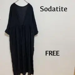 『Sodatite』（F）＊七分袖＊ロングワンピース＊薄手＊ブラック