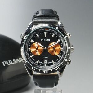 ◎SEIKO セイコー PULSAR パルサー PY7015X1R デュアルタイム GMT デイト 3針 ラウンド クオーツ 腕時計 本革ベルト 稼働品 VD31-X003