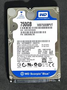  ★ 750GB ★　WD Blue　/　WD7500BPVT 　Western Digital Scorpio Blue　良品　 2.5インチ 内蔵HDD SATA [管理■8326]