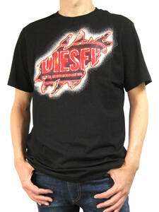 【ポスト投函配送】新品 直輸入 DIESEL 転写プリント レギュラーフィット 半袖Tシャツ Mサイズ T-JUST-E43 ブラック A09754