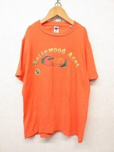 k5907：HR(ハリウッドランチマーケット) オレンジ プリント半袖Tシャツ Tee 1/s 聖林公司/日本製 メンズ/レディース：35