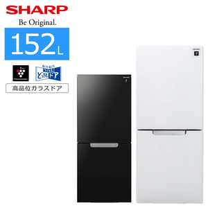 中古/搬入付き シャープ 冷蔵庫 2ドア 152L SJ-GD15H 長期保証90日 PLAINLY ガラスドア 付替え左右開き/ピュアブラック/美品