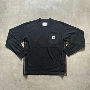 24ss SACAI CARHARTT サカイ カーハート / WIP L/S T-Shirt / size 5 ブラック 24-0726S サイドシームジップ ロンT Tシャツ ゴールドジップ