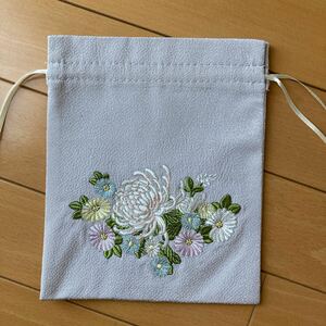 菊柄刺繍入り巾着袋★着物和装スタイル　仏事用