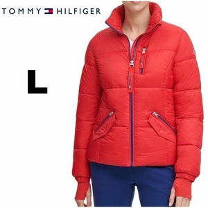 トミー ヒルフィガー　TOMMY HILFIGER ダウンジャケット・ダウンジャンパー　フード付　アウター・上着　赤・レッド　Lサイズ・海外サイズ