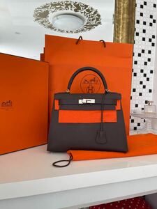 HERMES　エルメス　ケリー２８　ハンドバッグ　ブラウン　シルバー金具