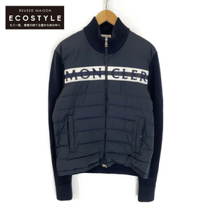 美品/国内正規/21年製 MONCLER モンクレール CARDIGAN ロゴ刺繍 ニット切替 ダウン ジャケット L ネイビー メンズ