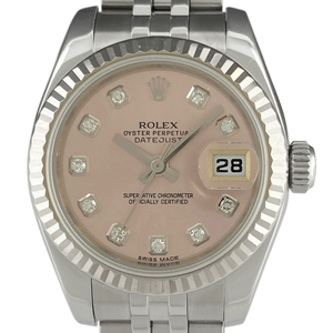 ロレックス ROLEX デイトジャスト 10Pダイヤ 179174G 腕時計 SS WG ダイヤモンド 自動巻き ピンク レディース 【中古】