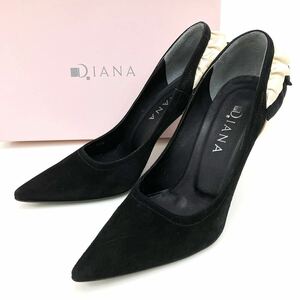 DIANA ダイアナ 黒 シルキー クリーム サテン 24.5cm ヒール パンプス 靴 箱付き alp色