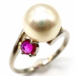 MIKIMOTO(ミキモト)ソ付き!!《K14WG アコヤ本真珠/天然ルビーリング》N 約3.0g 約9.0号 jewelry ring diamond EA4/EA7