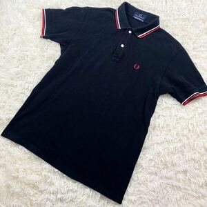 希少Lサイズ!! 【FRED PERRY/フレッドペリー】 半袖ポロシャツ 鹿の子 ブラック 黒 メンズ 大きいサイズ レッド ホワイト 月桂冠 ロゴ 刺繍