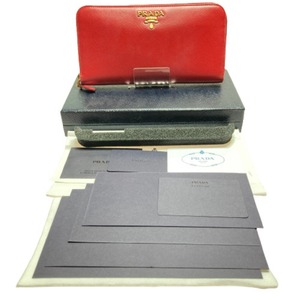 ◎◎【1円スタート】 PRADA プラダ 長財布 PORTAFOGLIO LAMPO FUOCO IML506 レッド ラウンドファスナー 箱付き やや傷や汚れあり