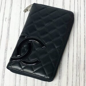 m001 Y1(60) シャネル カンボンライン ラウンドファスナー長財布 ブラック レザー エナメル ココマーク CHANEL ロングウォレット