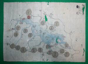 地図 （絵図）滋賀県 近江國 琵琶湖 古地図 彩色 山岳信仰 講 幕末 明治 インテリア 社会 教材 歴史資料 観光（レターパックライト発送）