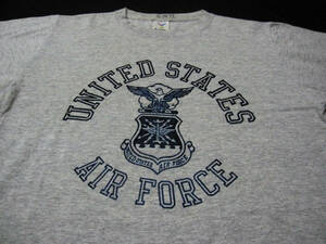 希少・70s Vintage USA製 U.S.AIR FORCE フロッキープリント３段 ミリタリーTシャツ sizeL ★ 良好美品 / ビンテージ ミリタリー