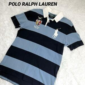 【入手困難】ポロラルフローレン POLO by RALPH LAUREN ラガー ポロシャツ M ビッグポニー ボーダー ワッペン ロゴ刺繍 ネイビー