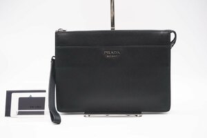 ☆安心の３大保証☆ ABランク ≪PRADA プラダ/クラッチバッグ≫ 2VF019 サフィアーノ レザー ロゴプレート ネロ ブラック 黒 美品 送料無料