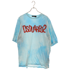 DSQUARED2 ディースクエアード 23SS TIE DYE T-SHIRT/BLUE S71GD1243 タイダイ柄 ロゴプリント 半袖Tシャツ ブルー