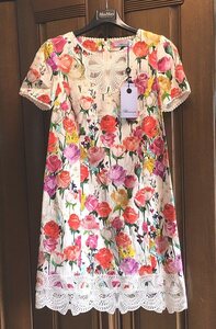 値下★Blumarine ブルマリン・アンナモリナーリ★リボンレース・フラワー・ドレス・ワンピース・サイズ42（M～L）・￥130,000★未使用