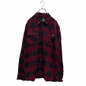 Dickies 長袖 チェック ネルシャツ XL ワインレッド ディッキーズ ビッグサイズ ワークシャツ ロゴ 古着卸 アメリカ仕入 a602-5890