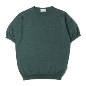 JOHN SMEDLEY ジョンスメドレー Tシャツ サイズ:S ハイゲージ ウールコットン クルーネック ニット Tシャツ ヘザーグリーン イギリス製