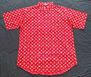 EVISU エヴィス ヴィンテージ 総ロゴ 2ボタンダウン モノグラムシャツ(赤 40=L-O相当)YAMANE