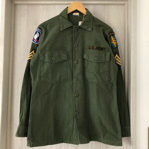 (k) 60s 60年代 US ARMY OG-107 コットン サテン ユーティリティ シャツ ジャケット 15 1/2-33 カーキ グリーン 