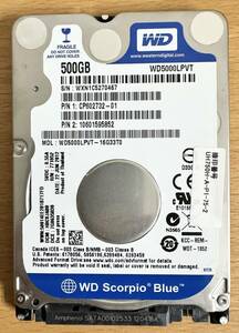 ウェスタンデジタル　500GB　2.5インチHDD　WD5000LPVT-16G33