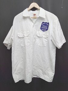 ◇ ⊂ Dickies ディッキーズ ワッペン 半袖 ワーク　シャツ サイズL ホワイト メンズ P