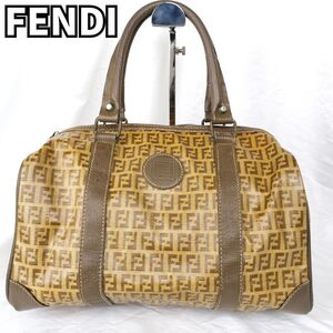 【タイムレスなヴィンテージ感】　FENDI フェンディ　ボストンバッグ ズッキーノ レザー 総柄 鍵付き　ブラウン 茶色