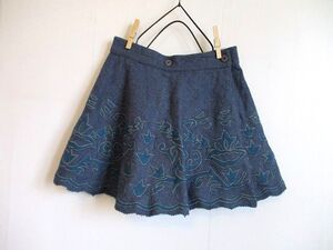 USED美品★オイリリー刺繍アップリケスカラップ巻きスカート★128