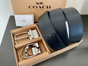 COACH リバーシブル ブラックxブラウン シンプルベルト　シルバーバックル　回転可能　紳士　ビジネス　社会人　新品未使用