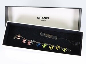 魁◆本物保証 CHANEL シャネル ココマークカラーチャーム シルバーチェーンブレスレット 純正箱付