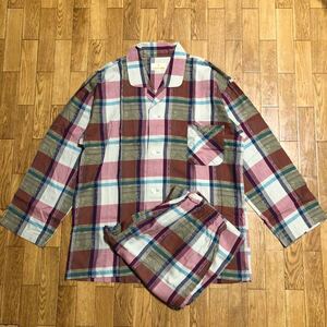 90s TRUSSARDI パジャマ セットアップ チェック 柄入り 赤 白 紺 Mサイズ 古着 トラサルディ