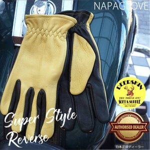 送料0★別注 HEAVY ナパグローブ 鹿革プレーン SUPER STYLE NAPA GLOVE スーパースタイル GD/BK ディアスキン オールシーズン用【875REV】S