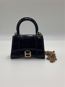 ★1円 美品 BALENCIAGA バレンシアガ アワーグラス HOURGLASS チェーンショルダー ミニ クロコダイル トップハンドル バック★